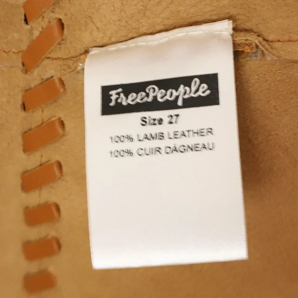 FREE PEOPLE We The Free Belted Lamb Leather Statement Wrap Skirt 27 Brown B80 - Picture 6 of 6